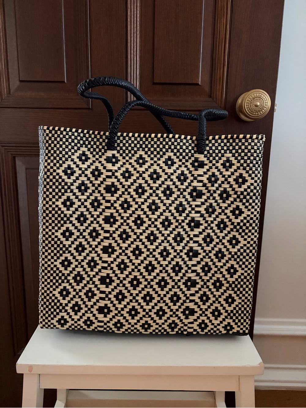 Woven Black and Natural Tote Bag